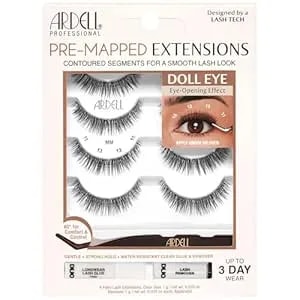 Ardell Pre-Mapped Eyelash Extensions Kit - False Lashes Doll Eye, Reusable Segmented Lash Strips, Long-Lasting With Glue And Remover, 4 Pack
