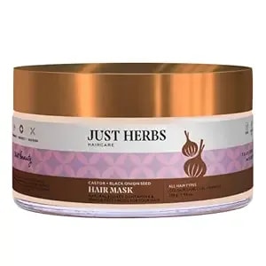 Just Herbs Anti Hairfall Natural Hair Mask With Castor & Black Onion Seed For Dandruff, Boosts Hair Growth & Hair Spa - Suitable For Color Treated & All Hair Types - 200gm