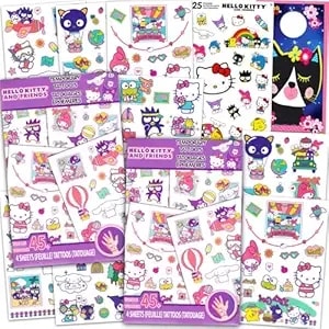 Hello Kitty Temporary Tattoo Set - Bundle With 90+ Hello Kitty And Friends Temporary Tattoos Plus Stickers, More - Sanrio Party Favor Supplies For Kids, Girls