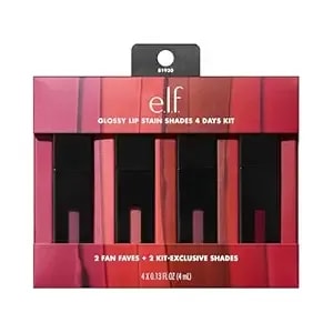 E.L.F. Glossy Lip Stain Shades 4 Days Kit, Long-Lasting Lip Stains For A Sheer Pop Of Color & Subtle Gloss Finish, Vegan & Cruelty-Free, 4 Shades