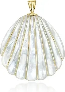 Ross-Simons Mother-Of-Pearl Seashell Pendant With 4-4.5mm Cultured Pearls In 14kt Yellow Gold