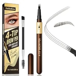 Dududu Eyebrow Pencil For Women - 4-Tip Microblading Liquid Brow Pen, Creates Natural Hair-Like Strokes, Waterproof & Long-Lasting Black Brown