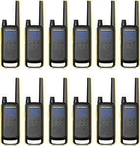 Motorola Solutions, Portable Frs, t470, Talkabout, Two-Way Radios, Emergency Preparedness, Rechargeable, 22 Channel, 35 Mile, Black W/Yellow, 12 Pack