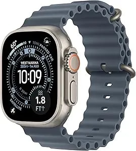 Apple Watch Ultra 3 [Gps + Cellular, 49mm] Rugged Titanium Case With Anchor Blue Ocean Band (Renewed)