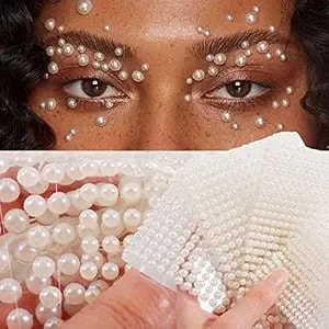 Face Pearl Gems Nail Rhinestone Stickers Makeup Diamonds Jewels For Eyes Hair Body Flat Pearls Temporary Tattoo Dots For Women 3d Self Adhesive Festival Bling Crystal 4 Sheets 2800 Pcs (Beige)