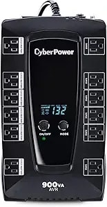 Cyberpower avrg900lcd Intelligent Lcd Ups Battery Backup And Surge Protector, 900va/480w, 12 Outlets, Avr, Compact, Ul Certified