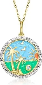 Ross-Simons 0.30 Ct. T.W. White Topaz Beach Pendant Necklace With Multicolored Enamel And Swiss Blue Topaz In 18kt Gold Over Sterling. 18 Inches