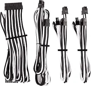 Corsair Premium Individually Sleeved Psu Cables Starter Kit – White/Black, 2 Yr Warranty, For Corsair Psus