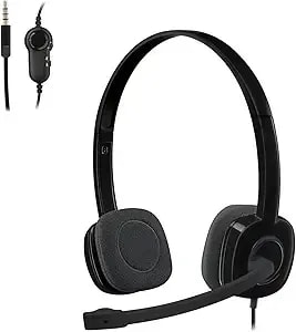 Logitech h151 Wired Headset, Analog Stereo Headphones With Rotating Noise-Cancelling Microphone, 3.5 Mm Audio Jack, In-Line Controls, Pc/Mac/Laptop/Tablet/Smartphone - Black