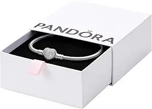 Pandora Moments Sparkling Heart Clasp Snake Chain Bracelet