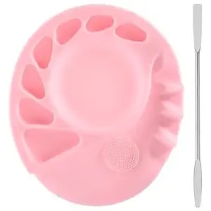 Makeup Palette, 5-In-1 Multifunction Silicone Makeup Mixing Palette With Spatula Artist Tool For Mixing Foundation Nail Art, Eyelash Glue, Cosmetic Makeup Foundation Blending Palette Pink
