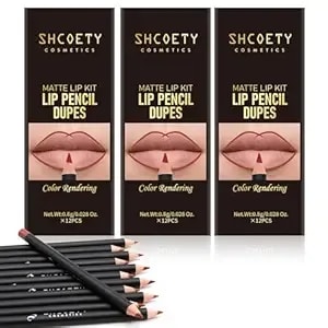Shcoety 36 Pcs Matte Lip Liner Set, 12 Colors Waterproof Long Lasting Lip Pencils, 3 Packs High Pigmented Smooth Lip Makeup Kits