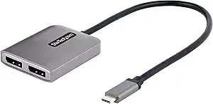 Startech.Com Usb-C To Dual Displayport 1.4 Adapter, Usb Type-C Muliti-Monitor Mst Hub, Dual 5k 60hz Dp Laptop Display Extender / Splitter, Hdr, Extra-Long Built-In Cable, Windows Only (mst14cd122dp)