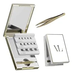 Vluxe Mini Lash Palette With Mirror & Tweezer Applicator, Luxury Lash Cluster Organizer Holder For Eyelash Extension & Fake Lash, Travel Storage Case For Mini Extended Lashes, Compact & Refillable