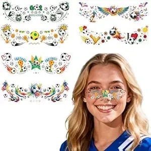 6 Sheets Soccer Face Tattoos For Worlde Cup For Men Women, Waterproof Soccer Ball Face Temporary Tattoo, Soccer Face Stickers, Worlde Cup Themed Birthday Party Decorations Favors For Sports Fans