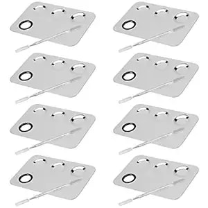 Japchet 8 Pcs Mixing Makeup Palettes, 3-Well Makeup Palette Mixer Tray, Stainless Steel Cosmetic Palette With 8 Pcs Spatula Tool, Multipurpose Makeup Applicators For Nail-Art, Cosmetic, Pigment