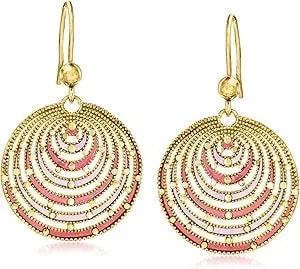 Ross-Simons Italian Pink And Red Enamel Milgrain Drop Earrings In 18kt Gold Over Sterling