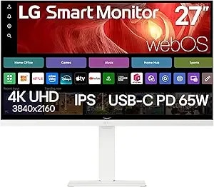 Lg 27u730sa-W 27-Inch Smart 4k Uhd (3840 X 2160) Ips Computer Monitor, hdr10, Built-In Speaker, Screen Share, Bluetooth, Remote Control, Hdmi, Usb Type-C Pd 65w, Tilt/Height/Swivel/Pivot Stand, White