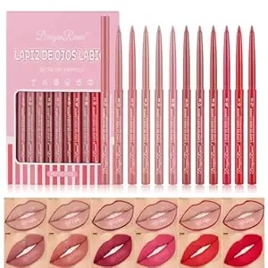 12 Colors Lip Liner Combo, Matte Lipstick Lip Liner Set, Long-Lasting Lip Pencil Waterproof & Non-Stick Cup, Smooth Texture High Pigmented Natural Lip Pen Makeup Gift