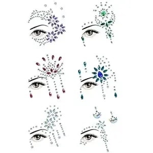 6 Sheets Half Face Gems Stick On For Women Diamond Rhinestones Crystals Face Stickers Glitter Face Jewels Stick On Rave Face Gems Stickers For Festival Euphoria Eye Makeup
