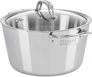 Viking Contemporary 3-Ply Dutch Oven, 5.2 Quart Stainless Steel Cookware Pot With Glass Lid, Dishwasher And Oven Safe, Induction Ready, Silver