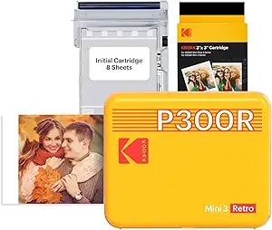 Kodak Mini 3 Retro 3x3'' Portable Photo Printer, 38 Sheets, Bluetooth Smartphone Printer For Iphone & Android, Instant Color Prints, 4pass Dye Sublimation, Yellow