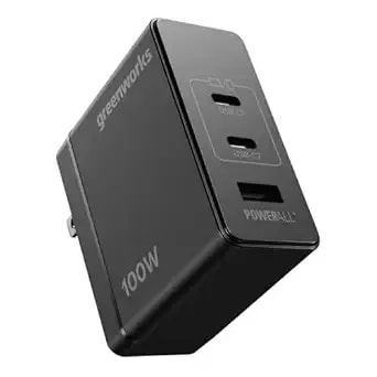 Greenworks Powerall 100w Usb-C, Usb-A Gan Charger, 3-Port Foldable And Compact, Pps Fast Charging For Macbook Pro/Air, Iphone Ipad, Galaxy s24/23, Pixel 8, Game Console, Gw 24v Type-C Battery Charger