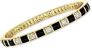 Ross-Simons 1.10 Ct. T.W. Lab-Grown Diamond And Black Enamel Bangle Bracelet In 18kt Gold Over Sterling