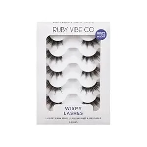 Spiky Wisps ws001, False Eyelashes, Half Length, Wispy Texture, Black, Faux Mink Fibers, Reusable, 5 Pairs - Ruby Vibe Co