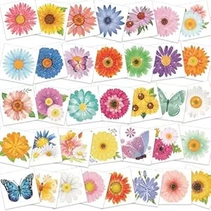 Howaf 72pcs Glitter Flower Temporary Tattoos For Girls, Glitter Flowers Butterfly Face Tattoos For Spring Summer Party Decorations, Daisy Flower Temporary Tattoos Stickers For Spring Easter Decor