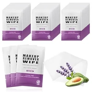 Pack Of 100 Makeup Remover Wipes Individually Wrapped,Lavender Scent,Face Cleansing Wipes Bulk, Travel Towelette Makeup Remover Cloth For Face Cleansing Skin Care Remove Makeup