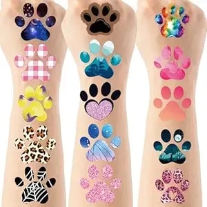 Cat Dog Paw Print Temporary Tattoos - 200+ Pet Themed Birthday Party Favors, Paw Print Party Supplies Decorations For Teens Adults(8 Sheets)