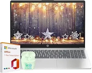 Hp 15.6" Business Laptop With Microsoft Office 365 With Copliot Ai, Quad-Cores Intel Processor, Windows 11, Plusera Earphones, Silver (Natural Silver, 16gb Ram)