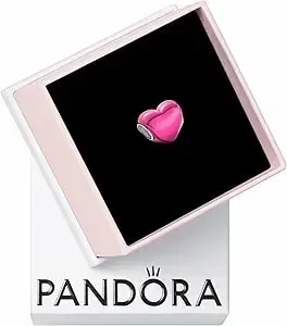 Pandora Moments Metallic Pink Heart Charm - Sterling Silver Charm With Enamel - Jewelry For Women - Includes Gift Box