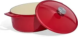 Made In Cookware - Oval Dutch Oven 7.5 Quart (Red) - Enameled Cast Iron - Exceptional Heat Retention & Durability - Professional Cookware - Crafted In France - Induction Compatible