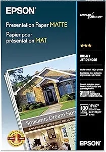 Epson Presentation Paper (11x17 Inches, 100 Sheets) (s041070),White, Matte Finish