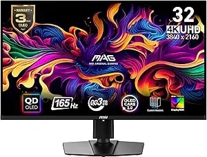 Msi Mag 321up Qd-Oled 32-Inch Qd-Oled 3840 X 2160 (Uhd) Computer Monitor, 165hz, Amd Freesync Premium Pro, Hdmi 2.1, Display Port 1.4a, Vesa Mountable, Tilt, Height Adjustable,0.03ms, Black