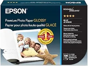 Epson Premium Photo Paper Glossy, 4 X 6 Inches, 100 Sheets (s041727)