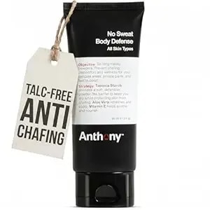 Anthony No Sweat Body Defense Deodorant For Men, Anti-Chafing & Anti-Itch Cream-To-Powder Lotion For Groin, Thighs & Underarms, Talc-Free, Absorbs Moisture, Sweat & Odor Control, 3 Fl Oz