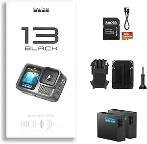 Gopro hero13 Black Waterproof Action Camera - 27mp, 5.3k60 Ultra Hd Video, Supports Hb-Series Lenses With Extra Enduro 1900mah Li-Ion Battery & 128gb Extreme Microsdxc Memory Card Bundle Set