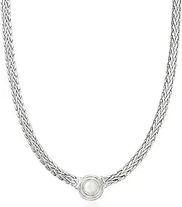 Ross-Simons 8mm Cultured Pearl Flat Wheat-Chain Necklace In Sterling Silver