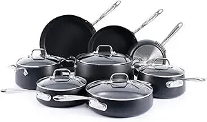 All-Clad ha1 Expert Hard Anodized Nonstick Cookware Set (13 Piece) Pots, Frying Pans, Dishwasher-Safe, Oven-Safe Up To 500°F Compatible With All Stovetops (Gas, Electric & Induction) - Black