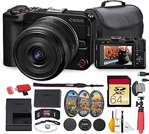 Canon Eos r50 V Mirrorless Camera With 14-30mm F/4-6.3 Lens Bundle - 24.2mp Aps-C Sensor & Dual Pixel Cmos Af Ii - Ideal For Content Creation & Everyday Photography + 64gb Card + Bag + More