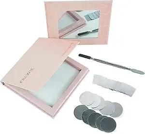 Pink Magnetic Refillable Makeup Palette With Mirror – Lightweight, Durable, Travel-Ready Case For Eyeshadow, Blush, Lipstick – Includes Spatula & 20 Stickers – Small, Waterproof Paperboard