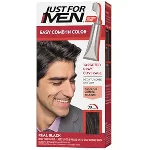 Just For Men Easy Comb-In Color (Formerly Autostop), Gray Hair Coloring For Men With Comb Applicator Included, Easy No Mix Application - Real Black, A-55 (Packaging May Vary)