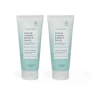 Voesh Sugar Scrub + Bubble Wash, Exfoliating Body Wash, Clean Ocean 2 Pack, Scalp Exfoliator, Scalp Care, Vegan Skin Care