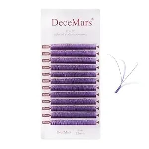 Decemars 3d W 1440pcs Colored Eyelash Extensions Clusters 0.07mm C Curl 9mm 12 Rows Easy Fan Volume Individual False Eyelashes Diy Colorful Fluffy Faux Mink Lashes For Salon (Purple 0.07-C, 9mm)