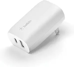 Belkin Usb C Charger Block 37w - 25w Usb-C Port + 12w Usb-A Port For Pps Charging Apple Iphone 17, Air, Pro, Pro Max, Airpods, Samsung Galaxy s25, Nintendo Switch 2, Google Pixel 10, Etc. - White