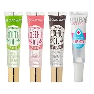 Ruby Kisses Broadway Vita-Lip Clear Lip Gloss (4 Pack Mint, Rosehip, Coconut Oil, Lip Oil Treatment), Ultra-Hydrating & Soothing Formula With Multi-Vitamins, High-Shine Non-Sticky Finish Lip Balm