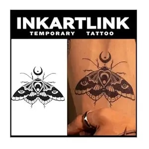 Inkartlink 2 Sheets Medium Semi Permanent Tattoos, Temporary Tattoos, Adult Art Designs, Waterproof, Realistic, No Adhesive, Non-Reflective, Lasts 1-2 Weeks,(Lunar Moth)